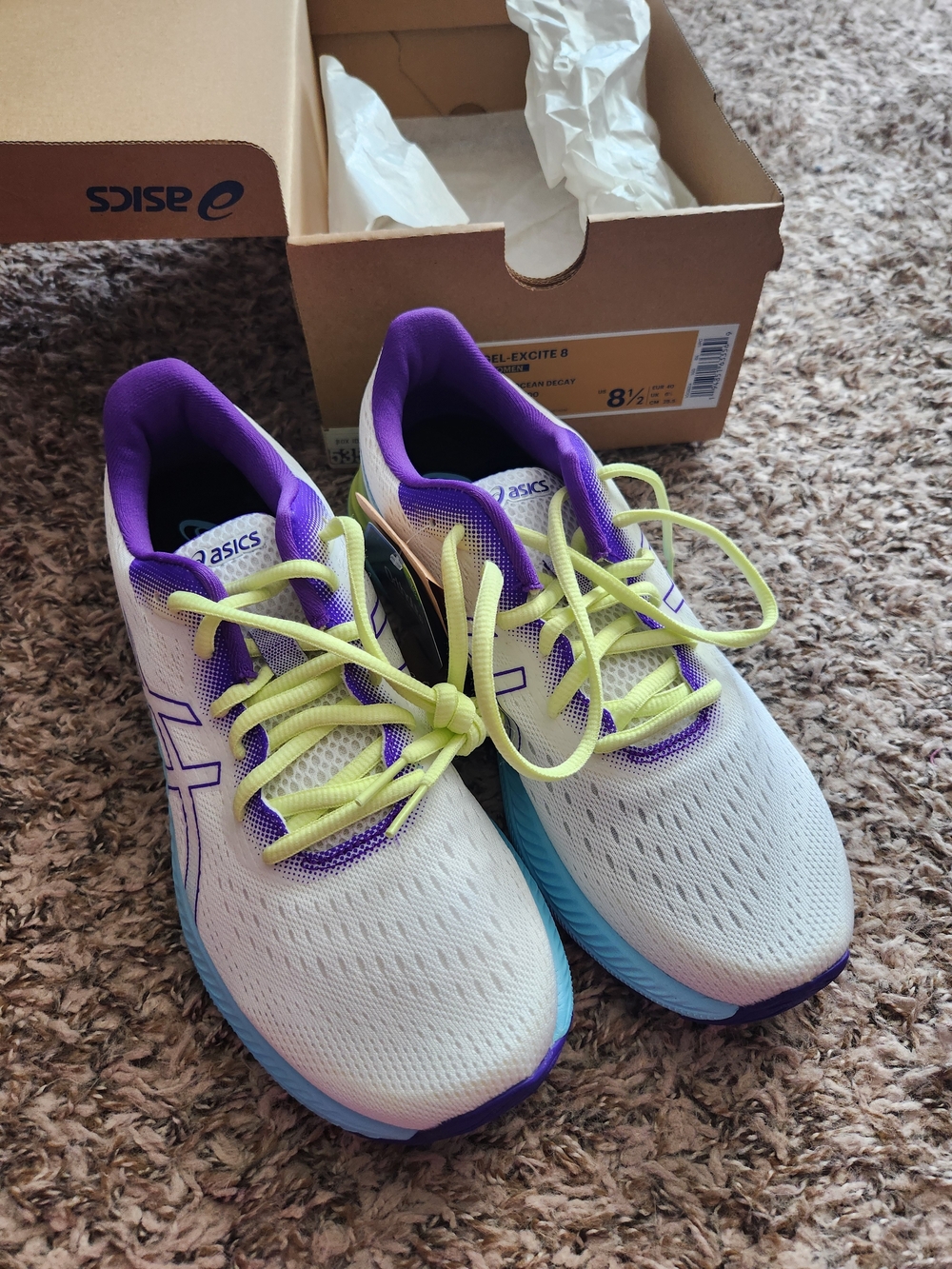 New ASICS Gel Excite Women's Running Shoes - White with Purple Yellow Blue